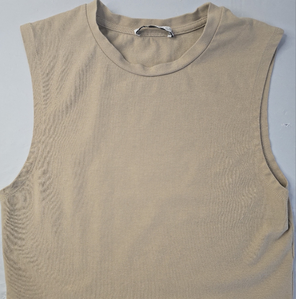 Zara Crop Tank Top Neutral Tan Beige Sleeveless Bodycon Medium